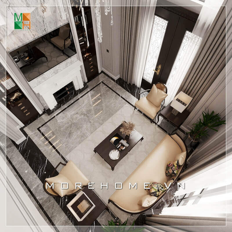 Morehome gợi ý cho bạn mẫu thiết kế không gian phòng khách đẹp dành cho căn hộ cao cấp như biệt thự, penthouse, chung cư, nhà phố tân cổ điển. Thiết kế phòng khách đẹp và sang trọng